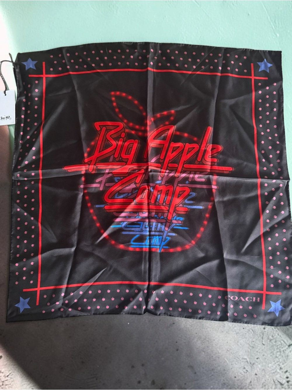 Coach Big Apple Camp Black Red Logo Bandana Scarf NWT